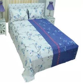 Cotton Fabric Multicolor Print 7.5 by 8.5 Feet  Bed sheet Set with Two Pillow Covers